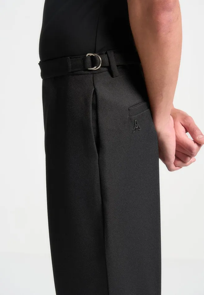 Suits Men Manire De Voir Relaxed Fit Textured Pleated Tailored Trousers Black