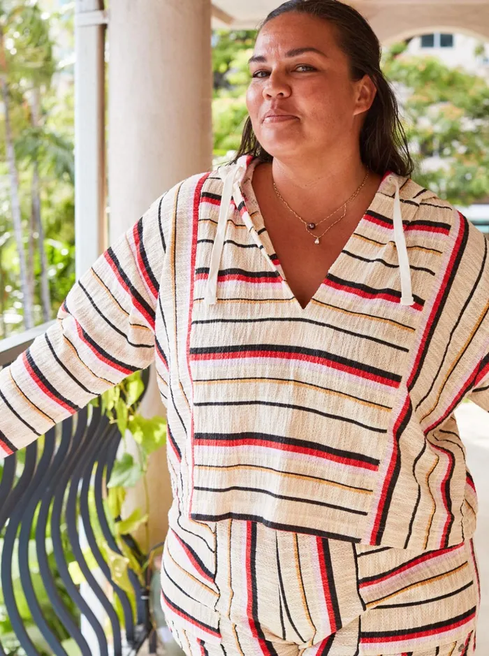 Sweaters Women Roxy Todos Santos Poncho Style Hoodie Bittersweet Isla Stripe