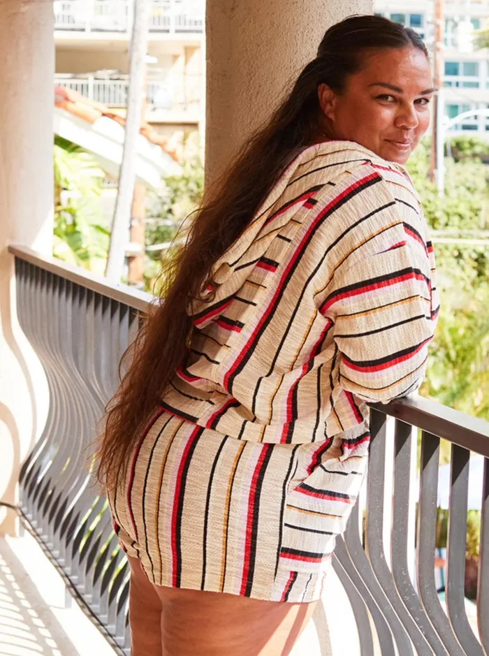 Sweaters Women Roxy Todos Santos Poncho Style Hoodie Bittersweet Isla Stripe