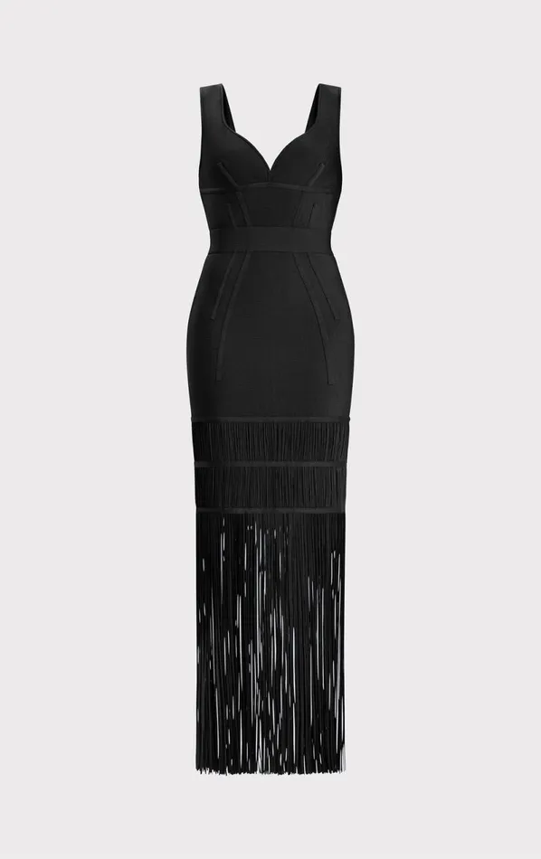 SWEETHEART FRINGE GOWN Black Women HERV LEGR Dresses SWEETHEART FRINGE GOWN Black Women HERV LEGR Dresses