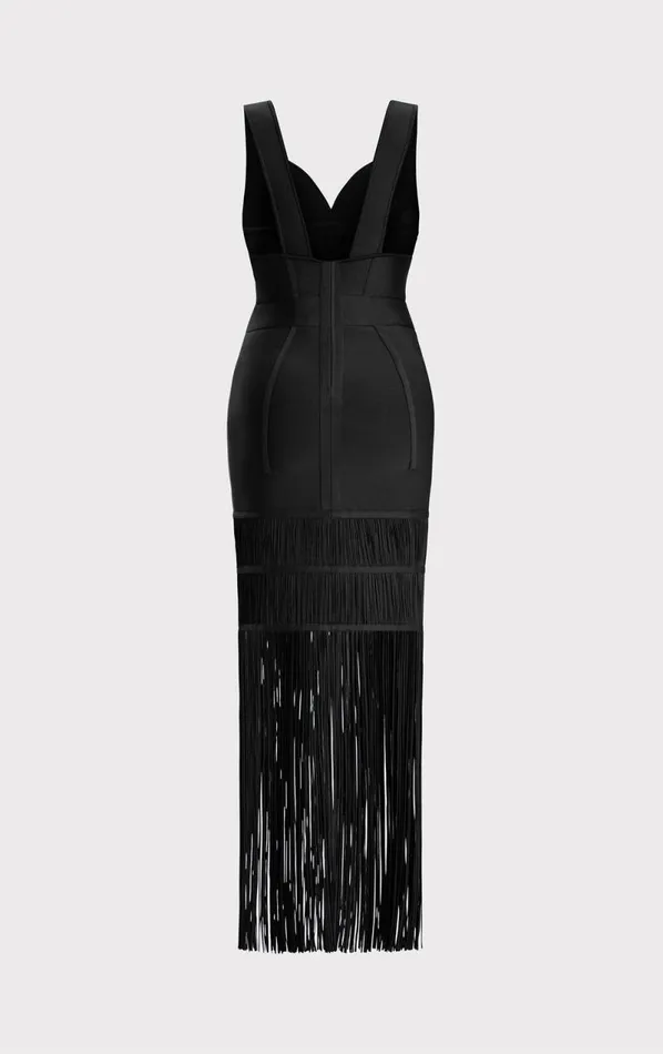 SWEETHEART FRINGE GOWN Black Women HERV LEGR Dresses SWEETHEART FRINGE GOWN Black Women HERV LEGR Dresses