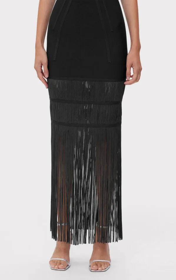 SWEETHEART FRINGE GOWN Black Women HERV LEGR Dresses SWEETHEART FRINGE GOWN Black Women HERV LEGR Dresses