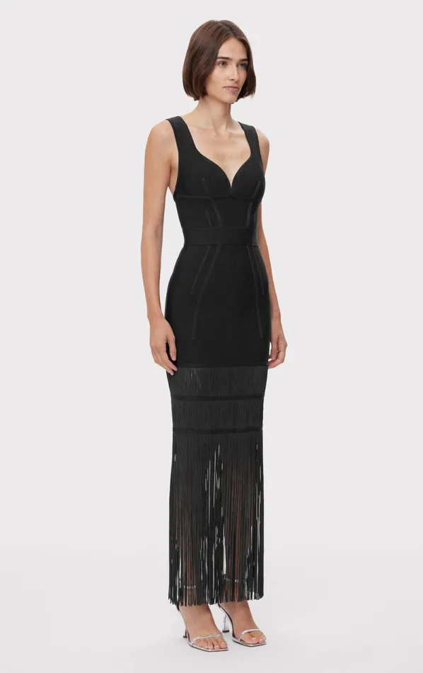 SWEETHEART FRINGE GOWN Black Women HERV LEGR Dresses SWEETHEART FRINGE GOWN Black Women HERV LEGR Dresses