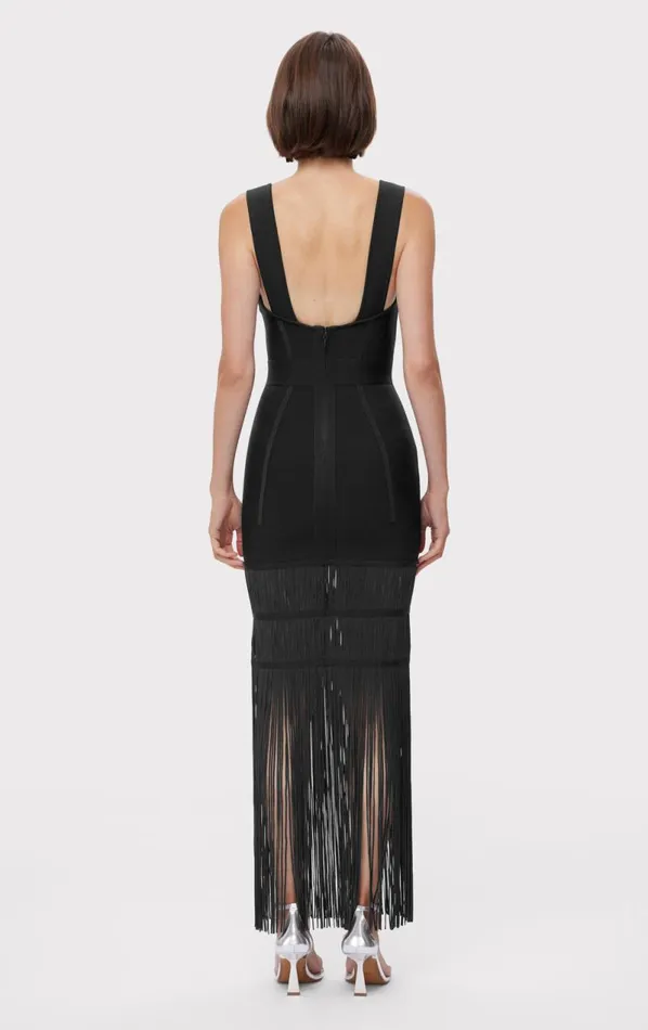 SWEETHEART FRINGE GOWN Black Women HERV LEGR Dresses SWEETHEART FRINGE GOWN Black Women HERV LEGR Dresses