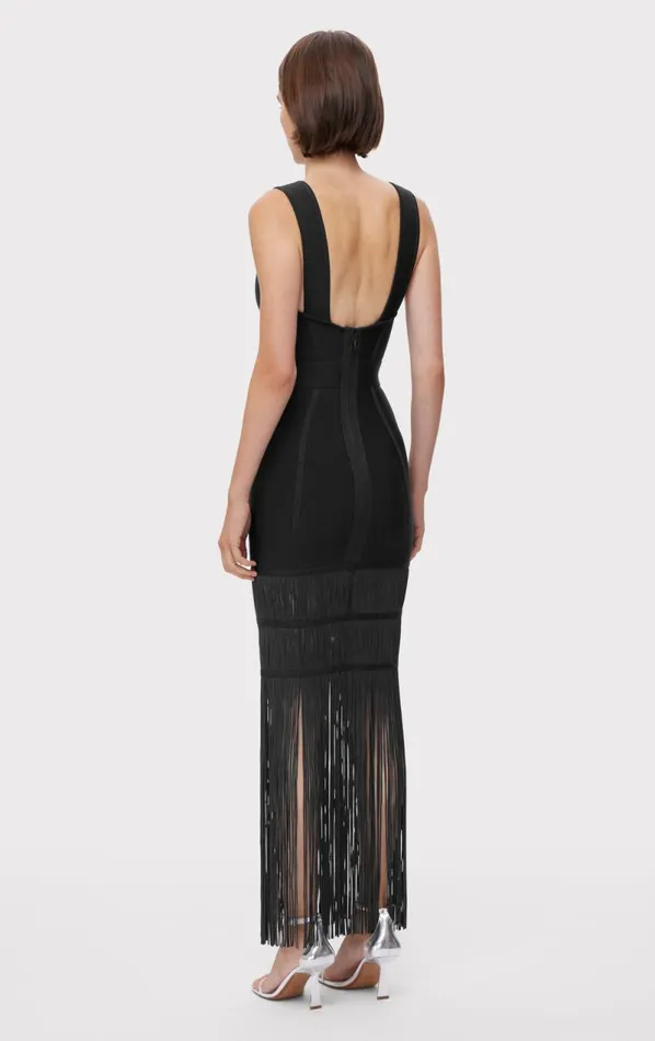 SWEETHEART FRINGE GOWN Black Women HERV LEGR Dresses SWEETHEART FRINGE GOWN Black Women HERV LEGR Dresses