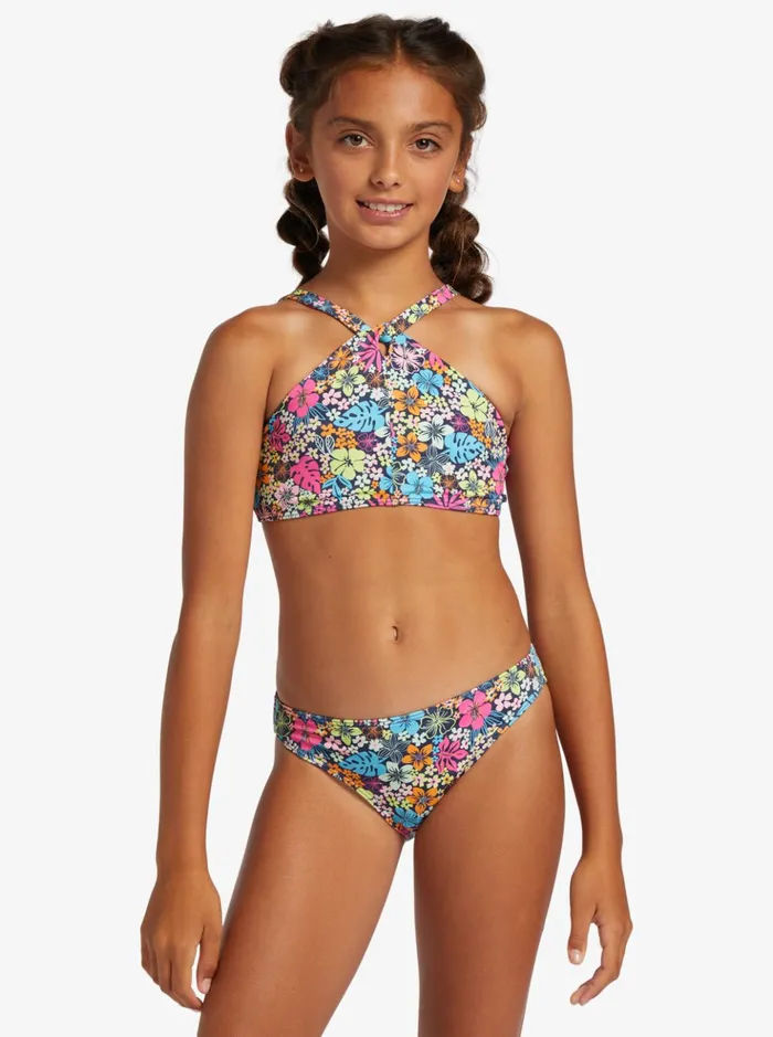 Swim Women Roxy Girl039s 416 Daisy Mood Two Piece Crop Top Bikini Set For Girls Mood Indigo Tropical Rays