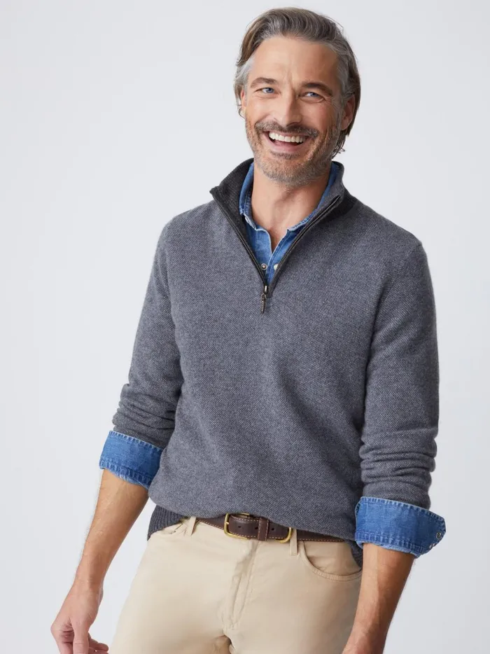 Tate Cashmere Sweater In Birdseye Heather Medium Grayheather Silver Men JMcLaughlin Sweaters Tate Cashmere Sweater In Birdseye Heather Medium Grayheather Silver Men JMcLaughlin Sweaters