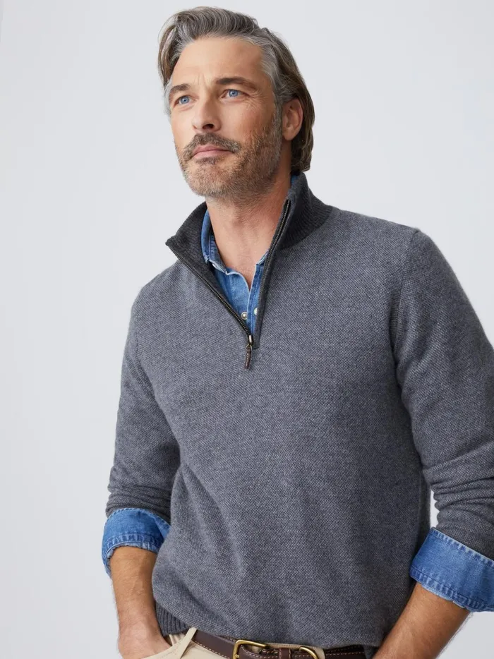 Tate Cashmere Sweater In Birdseye Heather Medium Grayheather Silver Men JMcLaughlin Sweaters Tate Cashmere Sweater In Birdseye Heather Medium Grayheather Silver Men JMcLaughlin Sweaters