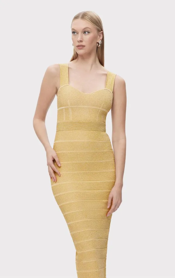 TEXTURED LUREX SWEETHEART GOWN Metallic Gold Women HERV LEGR Dresses TEXTURED LUREX SWEETHEART GOWN Metallic Gold Women HERV LEGR Dresses