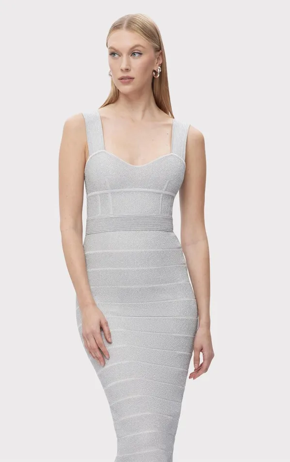 TEXTURED LUREX SWEETHEART GOWN Metallic Silver Women HERV LEGR Dresses TEXTURED LUREX SWEETHEART GOWN Metallic Silver Women HERV LEGR Dresses