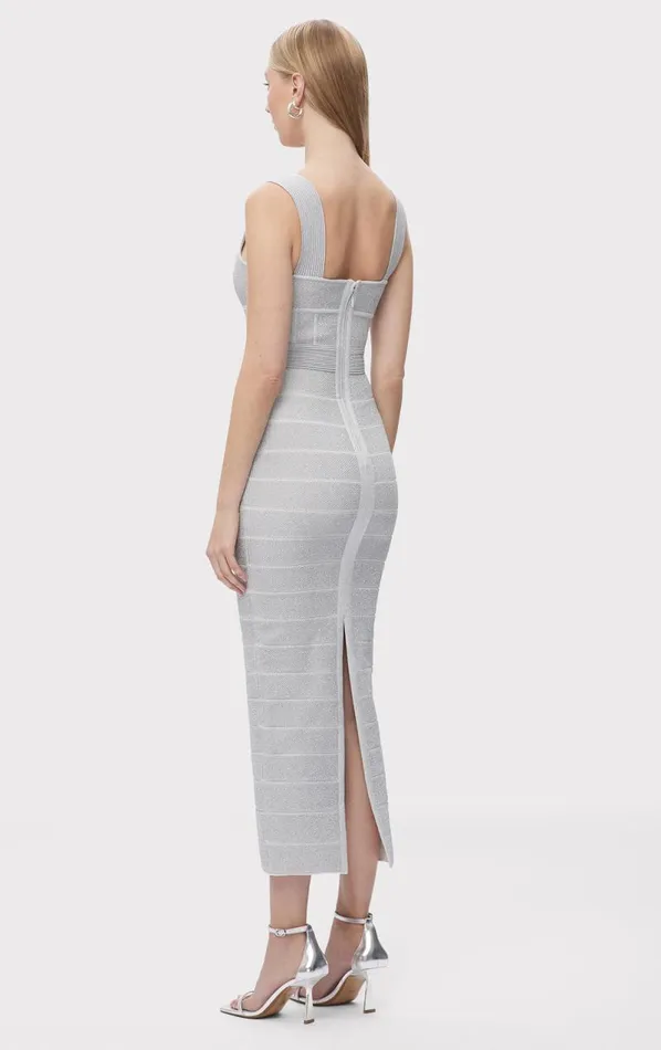 TEXTURED LUREX SWEETHEART GOWN Metallic Silver Women HERV LEGR Dresses TEXTURED LUREX SWEETHEART GOWN Metallic Silver Women HERV LEGR Dresses