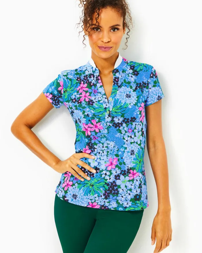 UPF 50 Luxletic Frida Polo Bon Bon Blue Women Lilly Pulitzer Tops UPF 50 Luxletic Frida Polo Bon Bon Blue Women Lilly Pulitzer Tops