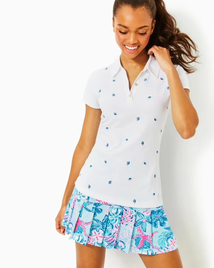 UPF 50 Luxletic Frida Polo Top Resort White Gone Shellin Embroidery Women Lilly Pulitzer Tops UPF 50 Luxletic Frida Polo Top Resort White Gone Shellin Embroidery Women Lilly Pulitzer Tops