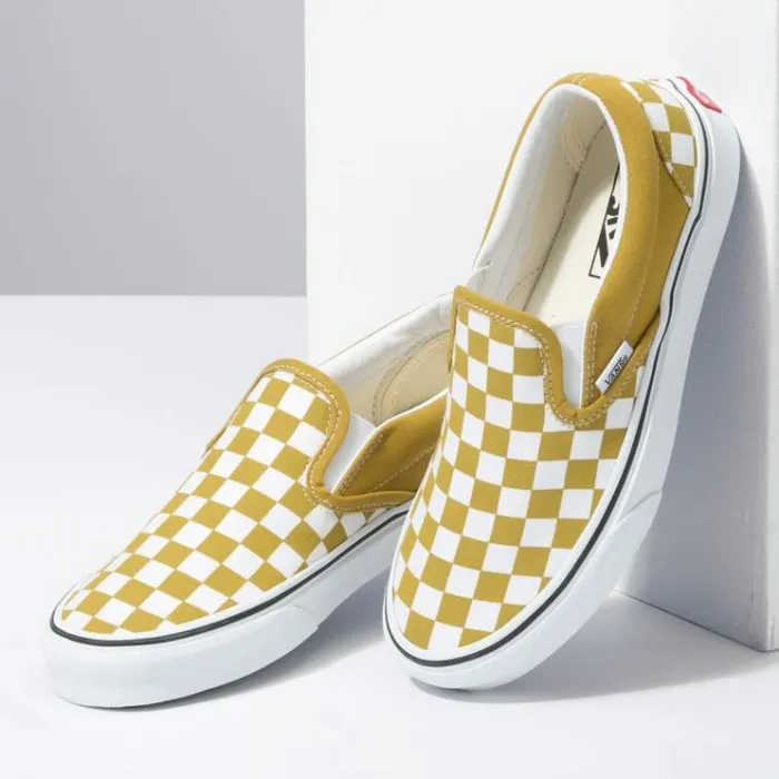 Vans Checkerboard Classic SlipOn Olive OilTrue White MensWomens Classics Shoes Vans Checkerboard Classic SlipOn Olive OilTrue White MensWomens Classics Shoes