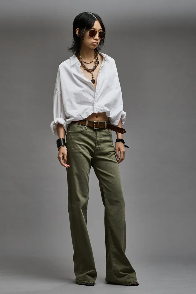 Wide Leg Women R13 Jane Jean 8211 Olive Green Stretch