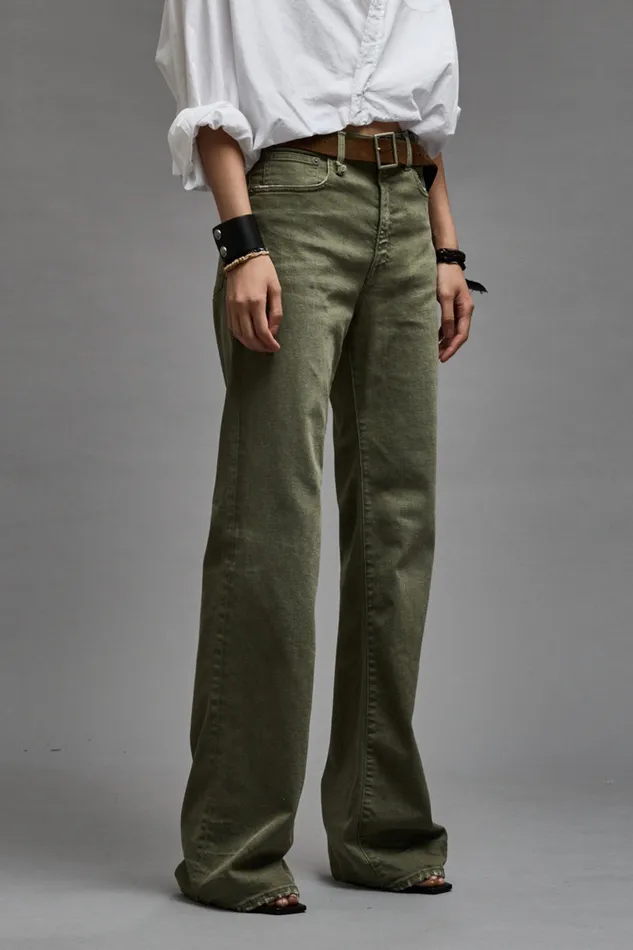Wide Leg Women R13 Jane Jean 8211 Olive Green Stretch