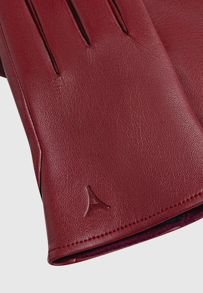 Winter Accessories Women Manire De Voir Leather Short Gloves Wine Red