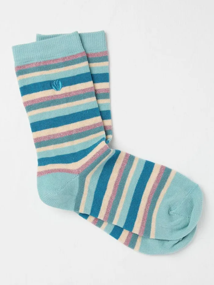 Women 3 For 2 Socks Fat Face Blue Stripe Socks 1 Pack Size 47