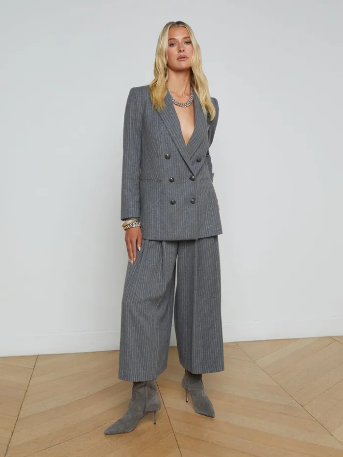 Women Aimee Pinstriped Blazer Greyivory Pinstripe L039Agence Blazers and Jackets New