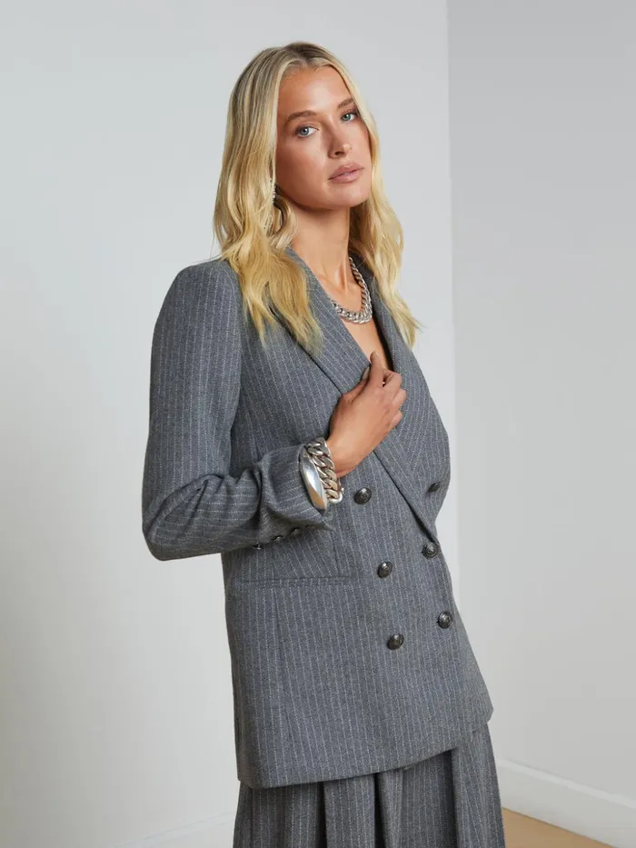 Women Aimee Pinstriped Blazer Greyivory Pinstripe L039Agence Blazers and Jackets New