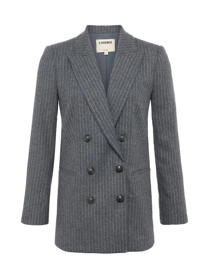 Women Aimee Pinstriped Blazer Greyivory Pinstripe L039Agence Blazers and Jackets New