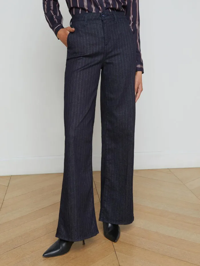 Women Angeline Pinstriped Trouser Indigoblue Glitter Stripe L039Agence Pants