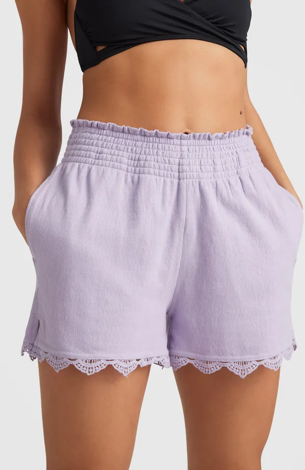 Women Ava Smocked HighWaist Sweatshorts Purple O039Neill Pants and Shorts Women Ava Smocked HighWaist Sweatshorts Purple O039Neill Pants and Shorts