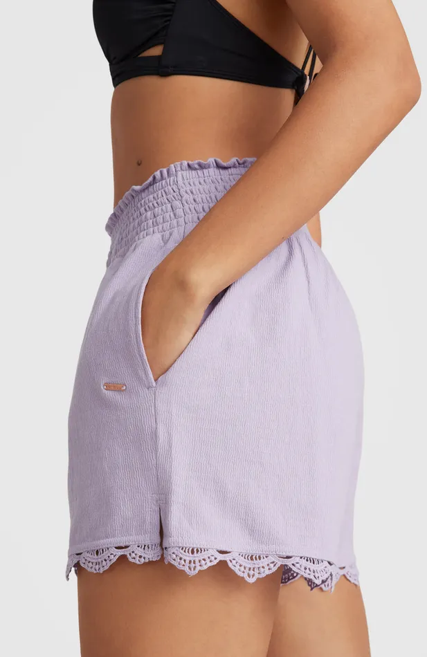 Women Ava Smocked HighWaist Sweatshorts Purple O039Neill Pants and Shorts Women Ava Smocked HighWaist Sweatshorts Purple O039Neill Pants and Shorts