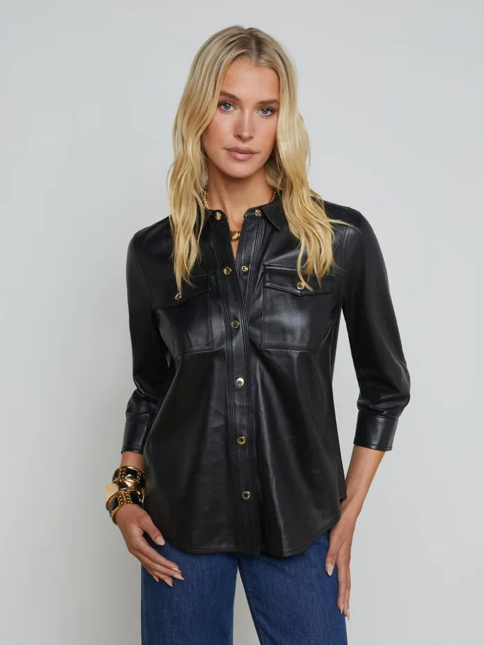 Women Avina Leather Shirt Black L039Agence Blouses and Tops