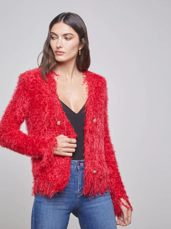 Women Azure Fringe Cardigan Blazer Red L039Agence Blazers and Jackets New