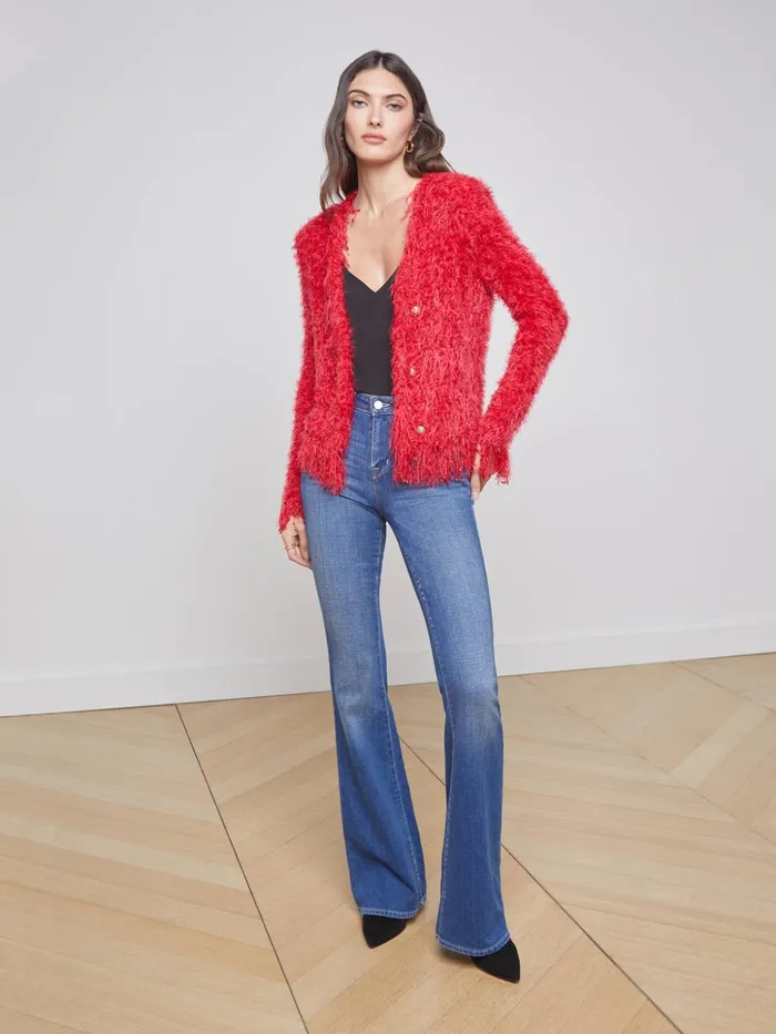Women Azure Fringe Cardigan Blazer Red L039Agence Blazers and Jackets New