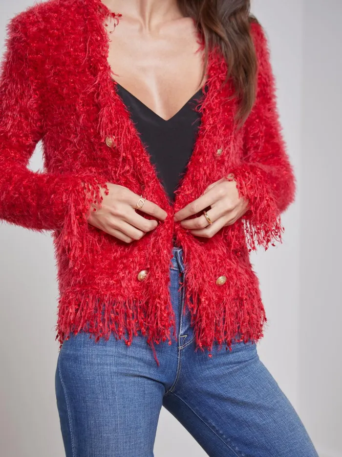 Women Azure Fringe Cardigan Blazer Red L039Agence Blazers and Jackets New