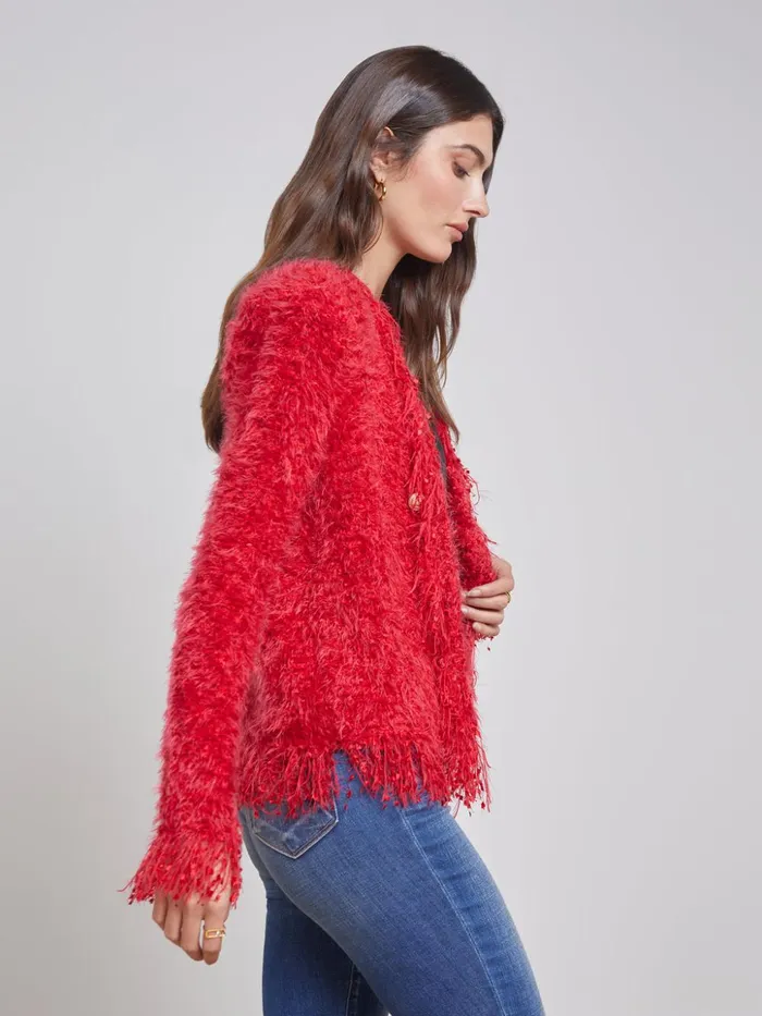Women Azure Fringe Cardigan Blazer Red L039Agence Blazers and Jackets New