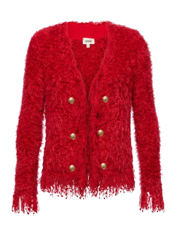 Women Azure Fringe Cardigan Blazer Red L039Agence Blazers and Jackets New