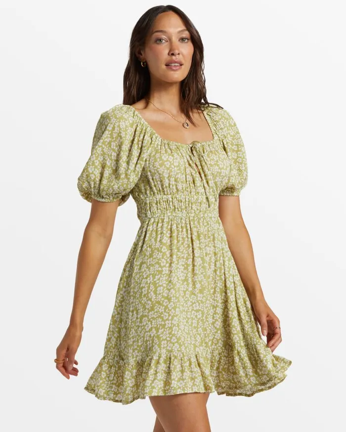 Women Billabong Dresses Cabana Puff Sleeve Mini Dress Moss Joy Women Billabong Dresses Cabana Puff Sleeve Mini Dress Moss Joy