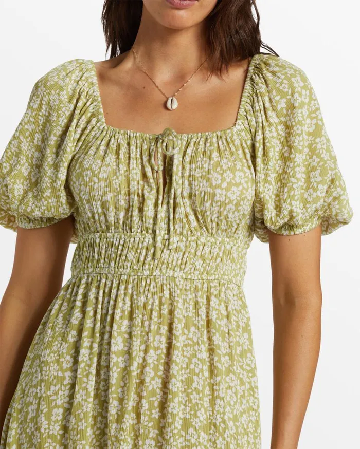 Women Billabong Dresses Cabana Puff Sleeve Mini Dress Moss Joy Women Billabong Dresses Cabana Puff Sleeve Mini Dress Moss Joy