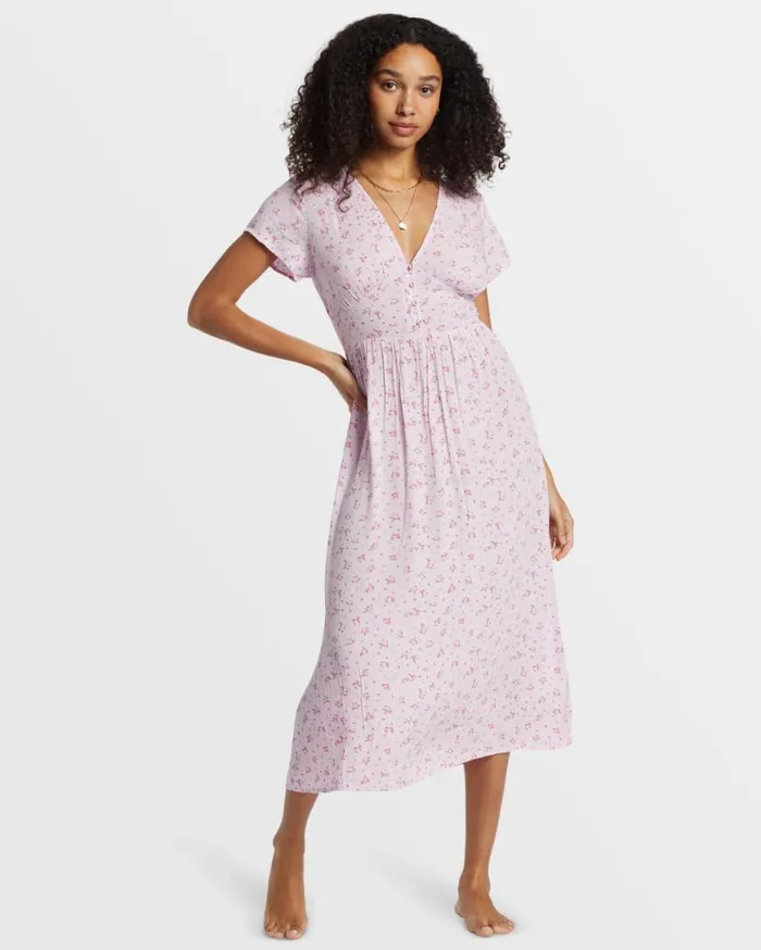 Women Billabong Dresses Morning Sky Midi Dress Iced Lavender Women Billabong Dresses Morning Sky Midi Dress Iced Lavender