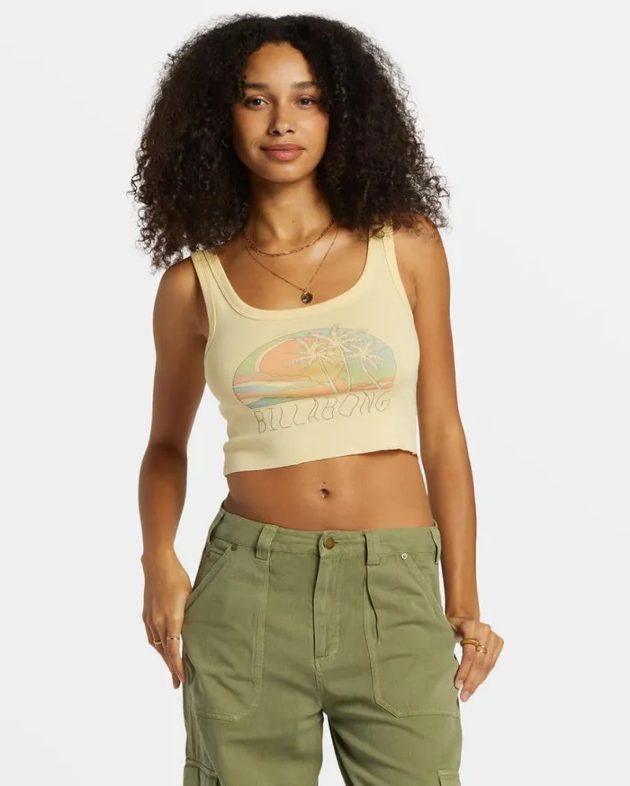 Women Billabong Graphic Tees and Tanks Escape To Nature Cropped Tank Top Retro Yellow Women Billabong Graphic Tees and Tanks Escape To Nature Cropped Tank Top Retro Yellow