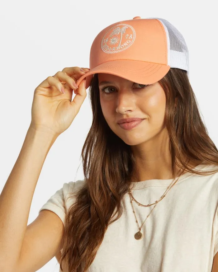 Women Billabong Hats and Beanies Aloha Forever Trucker Hat Peach Paradise