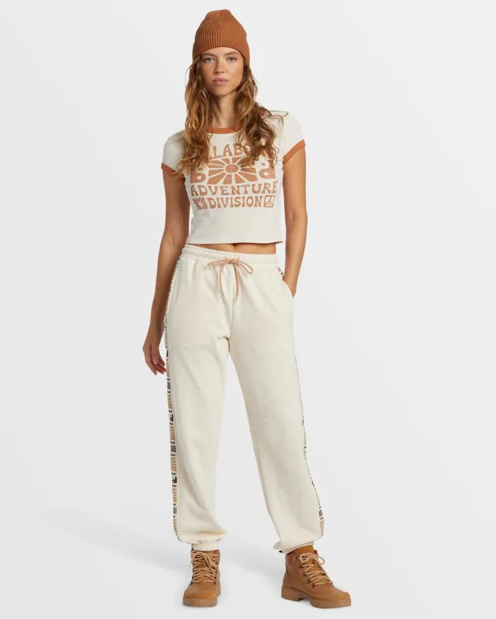 Women Billabong Jeans and Pants Surf Adventure Elastic Waist Sweatpants White Cap