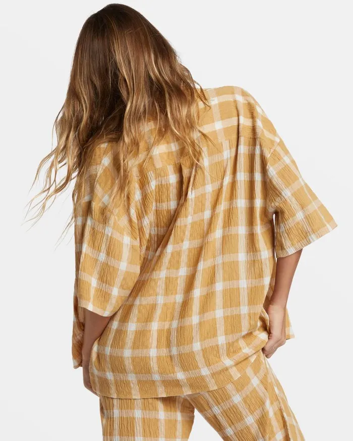 Women Billabong Matching Sets Beach Side Oversized Short Sleeve Shirt Hemp 2 Women Billabong Matching Sets Beach Side Oversized Short Sleeve Shirt Hemp 2