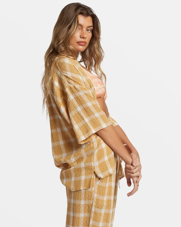 Women Billabong Matching Sets Beach Side Oversized Short Sleeve Shirt Hemp 2 Women Billabong Matching Sets Beach Side Oversized Short Sleeve Shirt Hemp 2