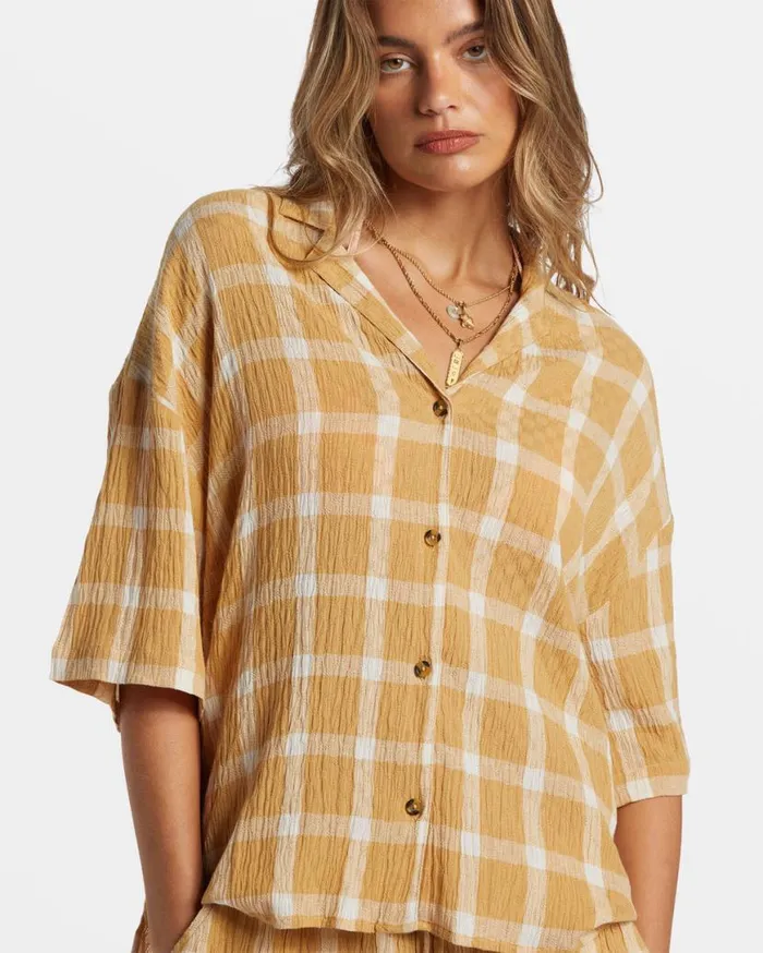 Women Billabong Matching Sets Beach Side Oversized Short Sleeve Shirt Hemp 2 Women Billabong Matching Sets Beach Side Oversized Short Sleeve Shirt Hemp 2