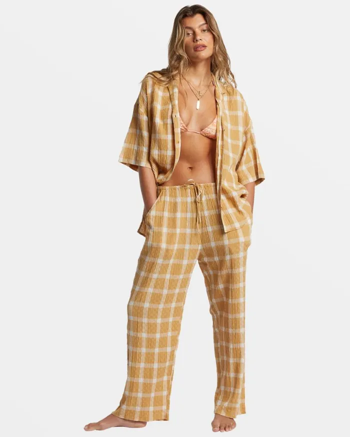 Women Billabong Matching Sets Beach Side Oversized Short Sleeve Shirt Hemp 2 Women Billabong Matching Sets Beach Side Oversized Short Sleeve Shirt Hemp 2
