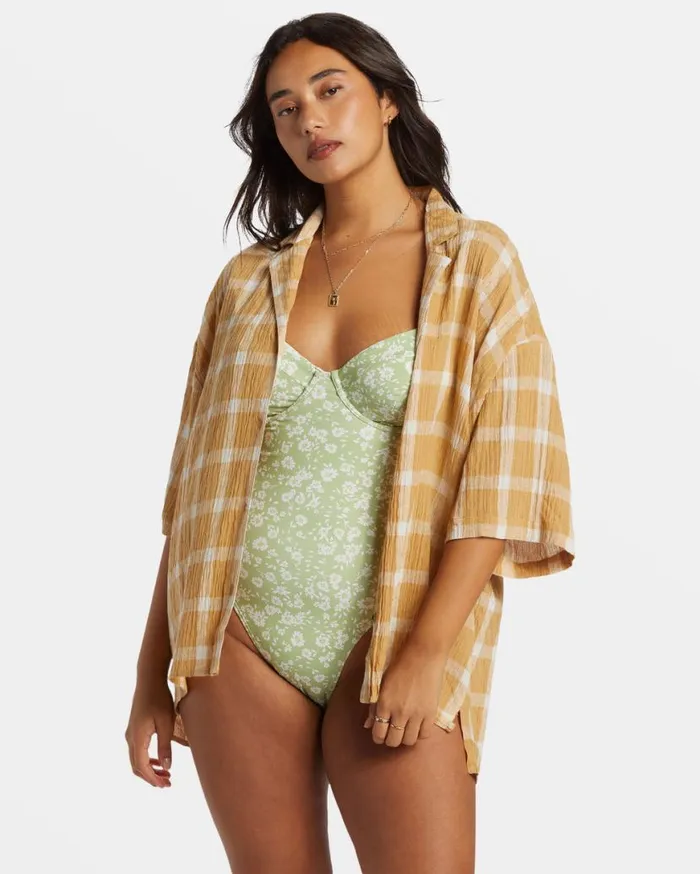Women Billabong Matching Sets Beach Side Oversized Short Sleeve Shirt Hemp 2 Women Billabong Matching Sets Beach Side Oversized Short Sleeve Shirt Hemp 2
