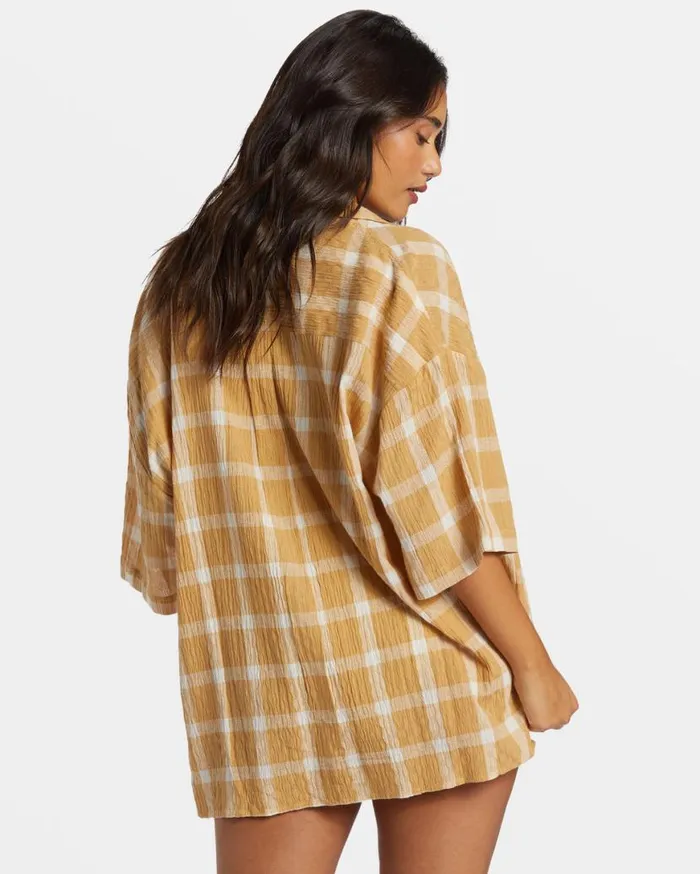 Women Billabong Matching Sets Beach Side Oversized Short Sleeve Shirt Hemp 2 Women Billabong Matching Sets Beach Side Oversized Short Sleeve Shirt Hemp 2