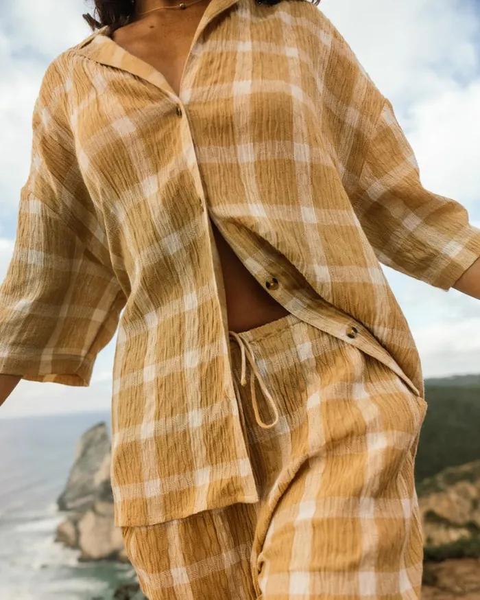 Women Billabong Matching Sets Beach Side Oversized Short Sleeve Shirt Hemp 2 Women Billabong Matching Sets Beach Side Oversized Short Sleeve Shirt Hemp 2