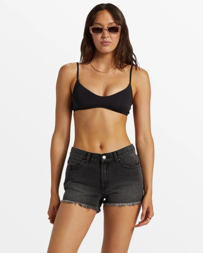 Women Billabong Shorts Drift Away Frayed Denim Shorts Black Rinse