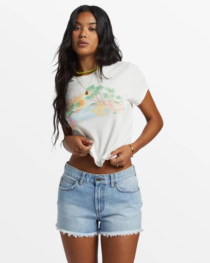 Women Billabong Shorts Drift Away Frayed Denim Shorts Light Wash