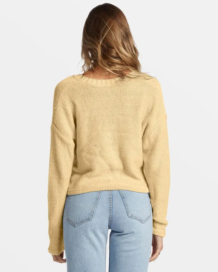 Women Billabong Sweaters Shallow Waters Henley Sweater Retro Yellow Women Billabong Sweaters Shallow Waters Henley Sweater Retro Yellow